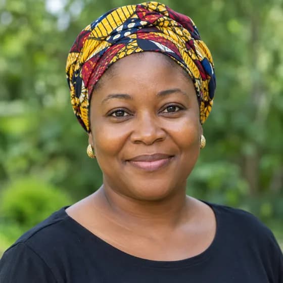 Sample portrait: a woman in a patterned headwrap